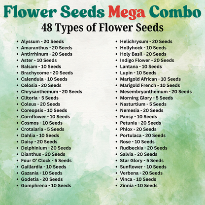 Exotic Flower Seeds Mega Combo Pack- 48 Varieties with Growing Guide